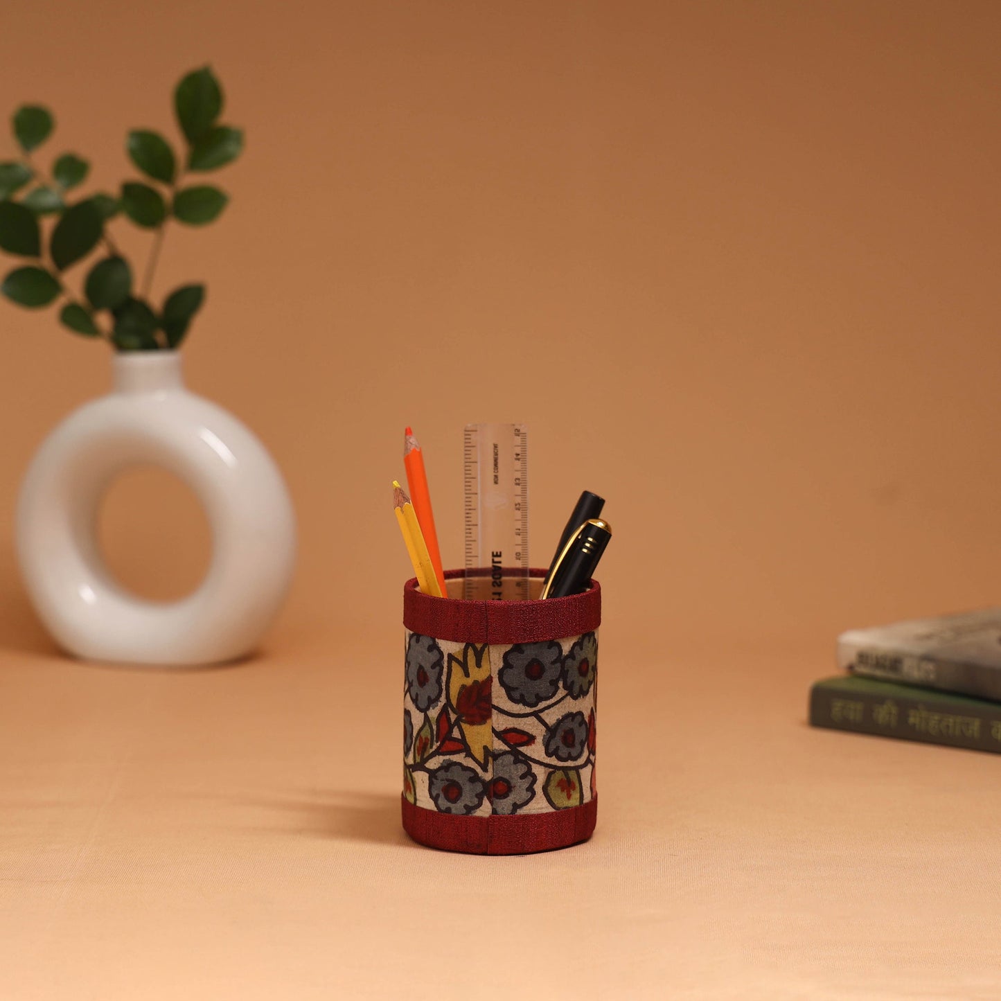Natural dyed handpainted kalamkari pen stand 21