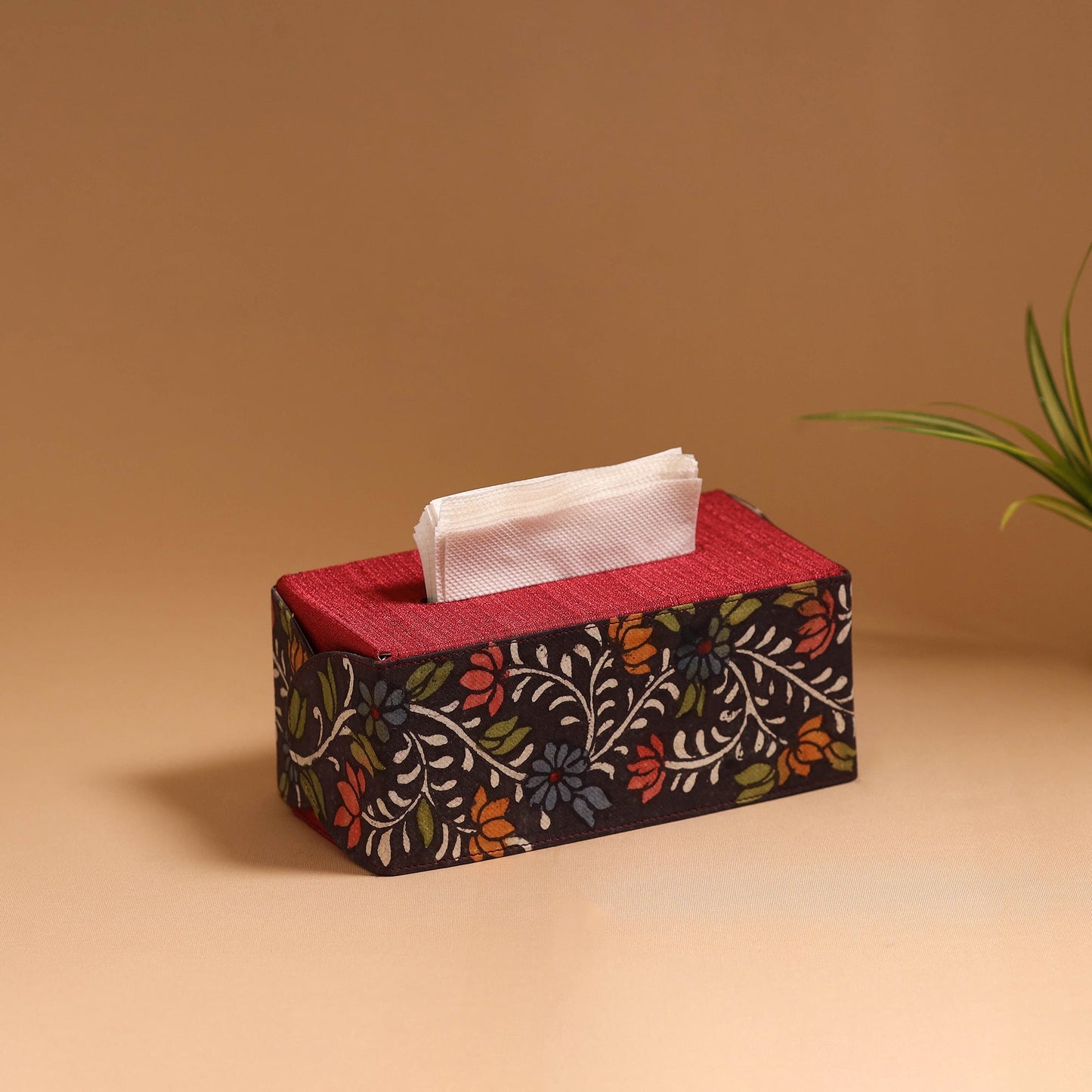 Natural dyed handpainted kalamkari tissue box 36