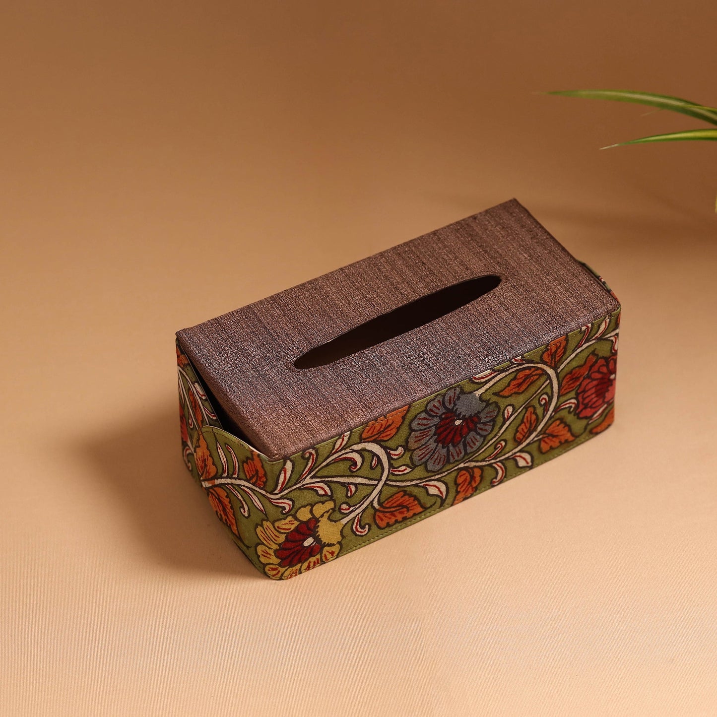 Natural dyed handpainted kalamkari tissue box 40