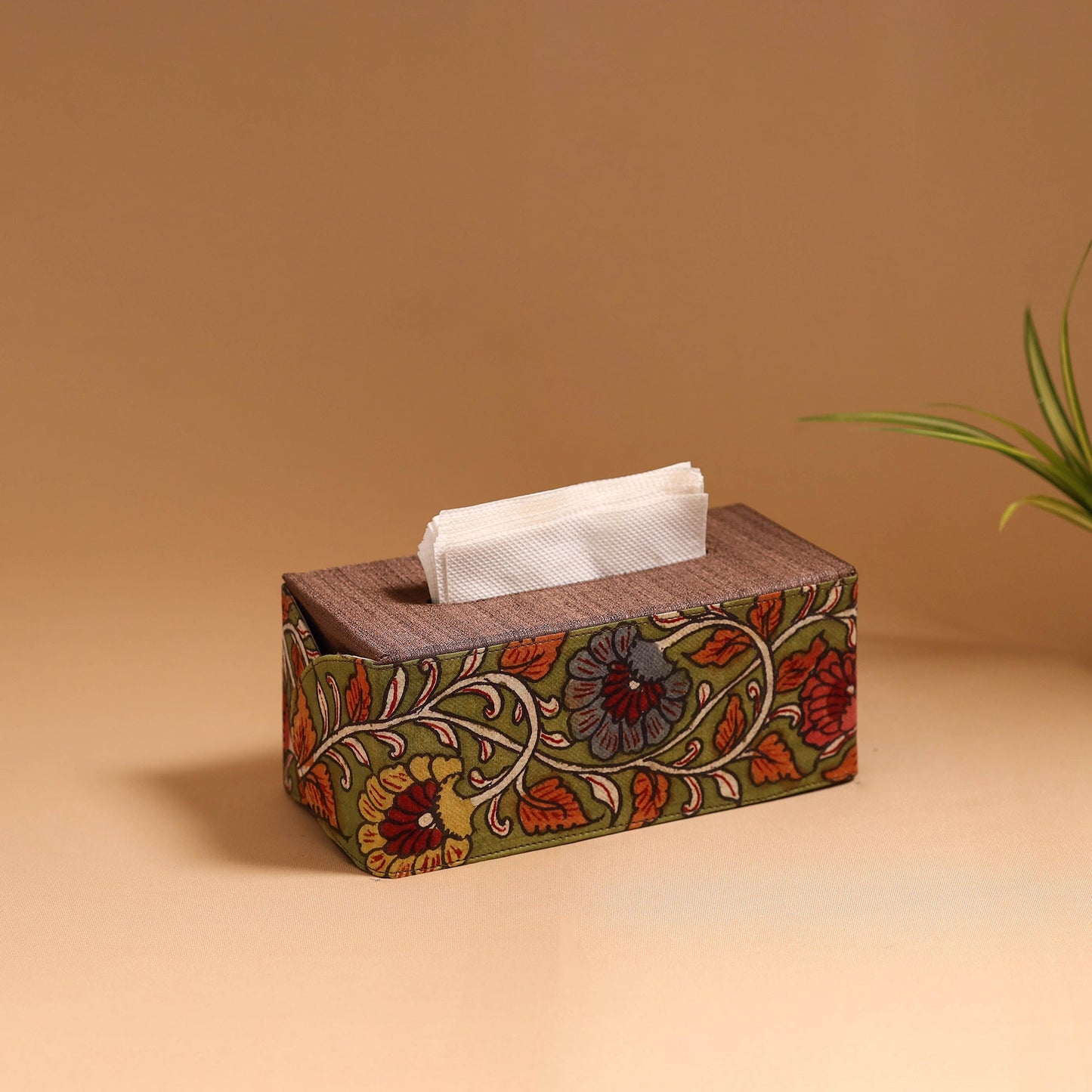 Natural dyed handpainted kalamkari tissue box 40