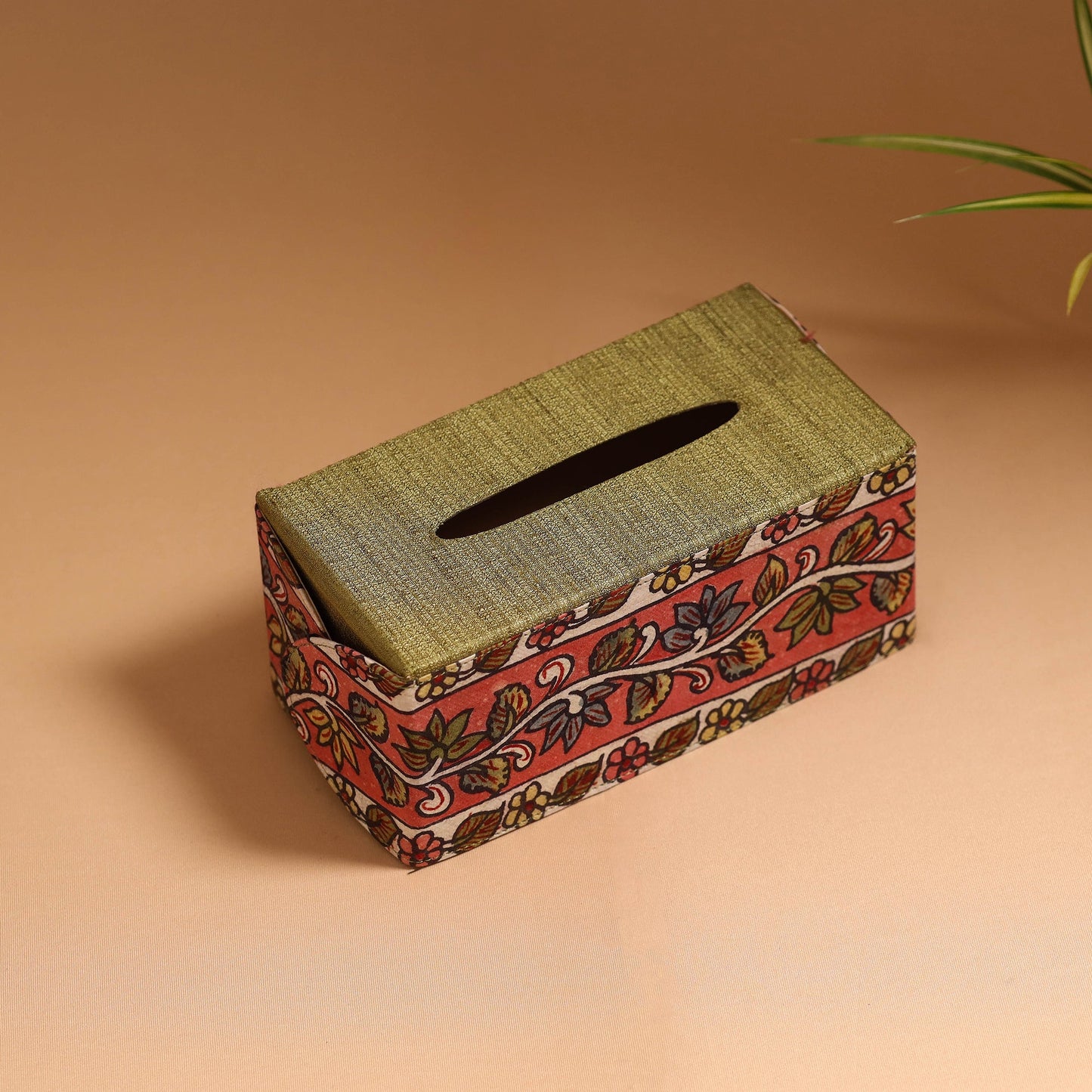Natural dyed handpainted kalamkari tissue box 42