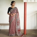 Red Natural Dyed Kota Doria Cotton Hand Block Bagh Print Saree, draped and worn by a woman, AI visual of the saree, iTokri