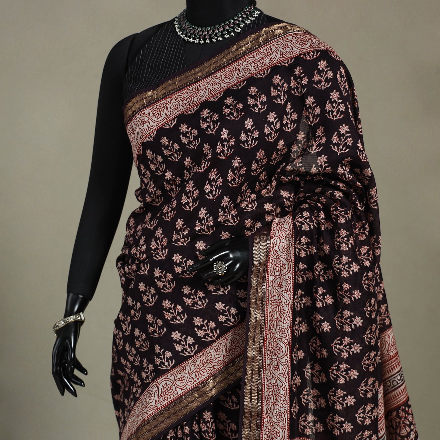 Natural Dyed Maheshwari Silk Bagh Print Saree