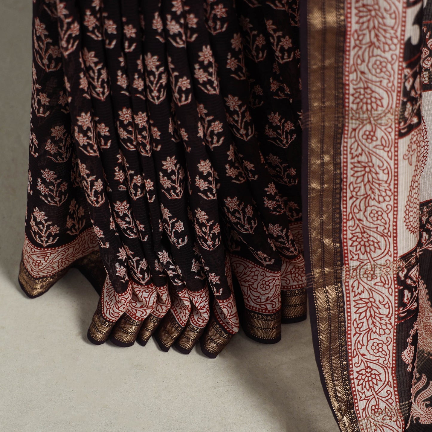 Natural Dyed Maheshwari Silk Bagh Print Saree