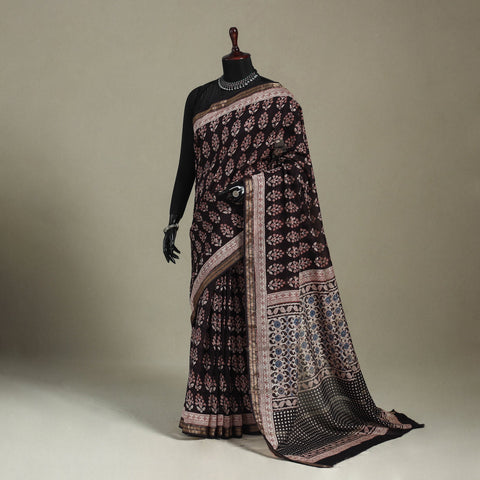 Natural Dyed Maheshwari Silk Bagh Print Saree