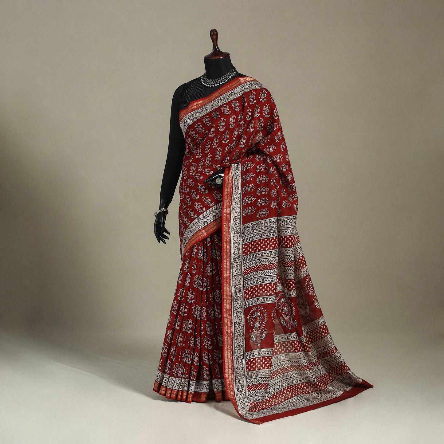 Natural Dyed Maheshwari Silk Bagh Print Saree