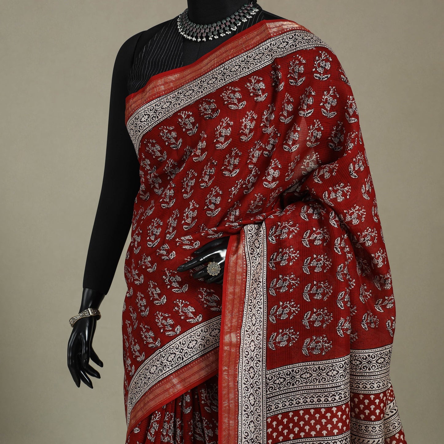 Natural Dyed Maheshwari Silk Bagh Print Saree