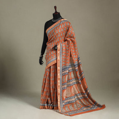 Natural Dyed Maheshwari Silk Bagh Print Saree