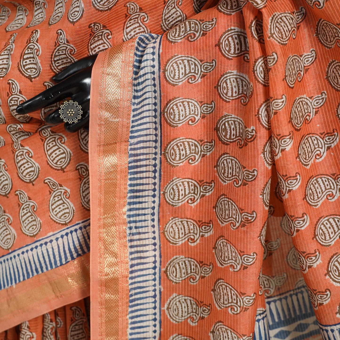 Natural Dyed Maheshwari Silk Bagh Print Saree