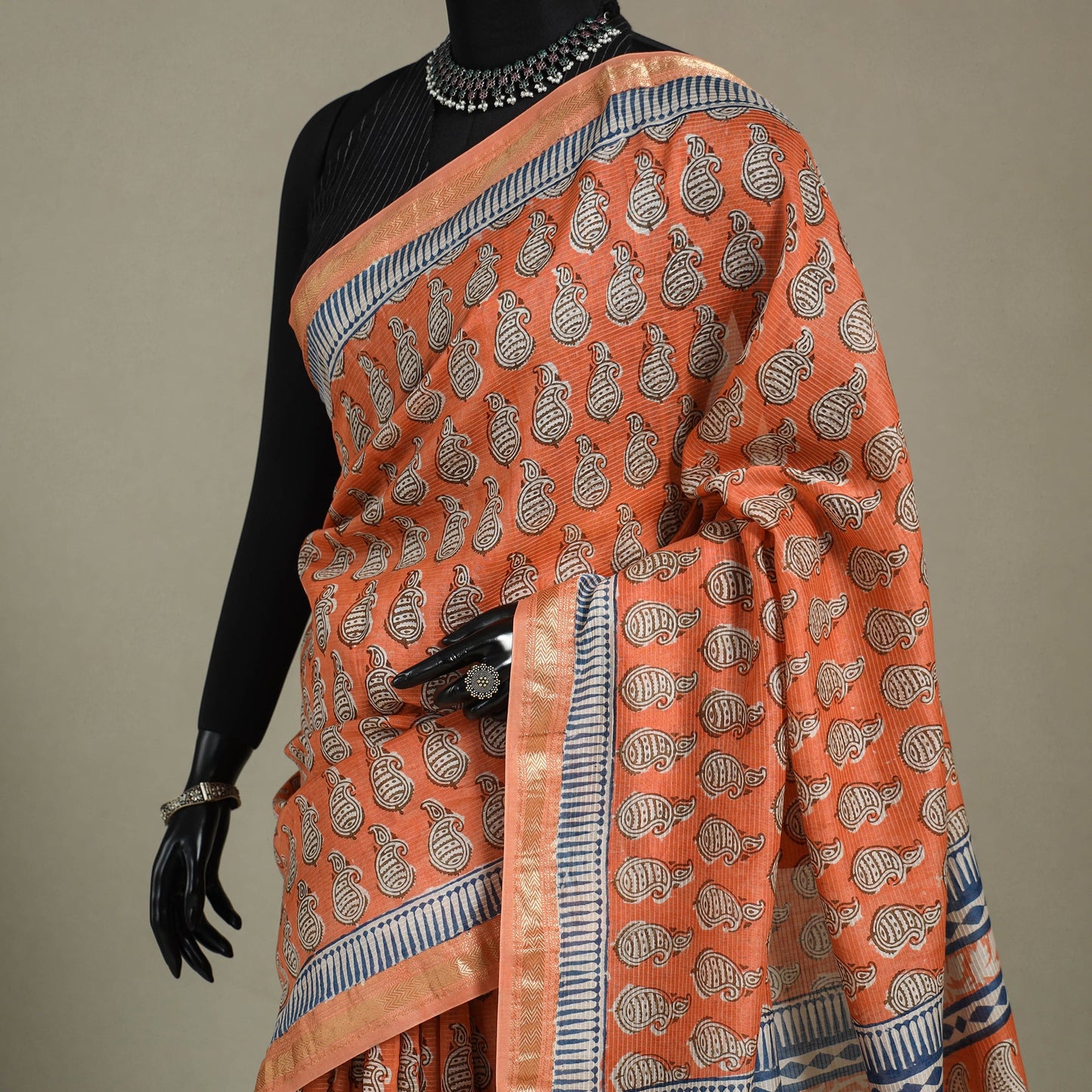 Natural Dyed Maheshwari Silk Bagh Print Saree