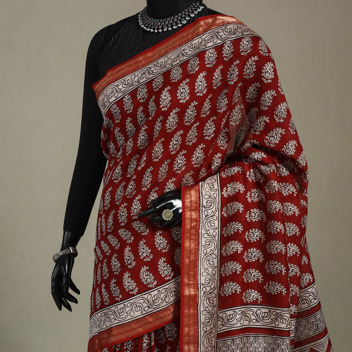 Natural Dyed Maheshwari Silk Bagh Print Saree