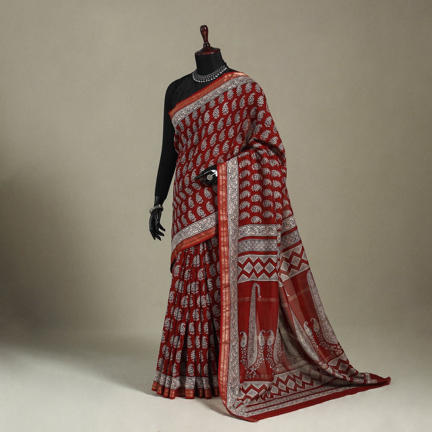 Natural Dyed Maheshwari Silk Bagh Print Saree