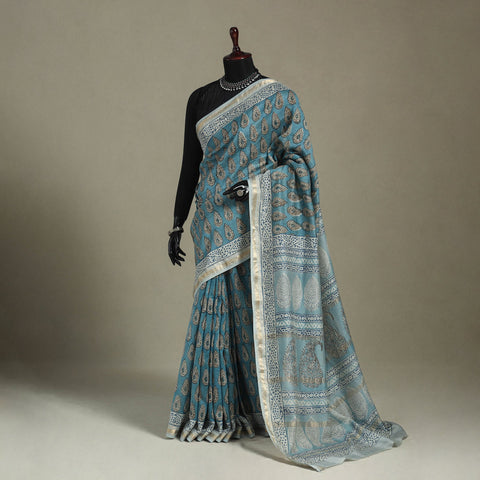 Natural Dyed Maheshwari Silk Bagh Print Saree