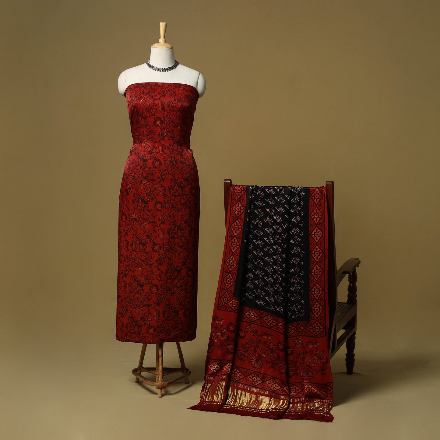 Natural dyed modal silk bagru 2pc unstitched dress material