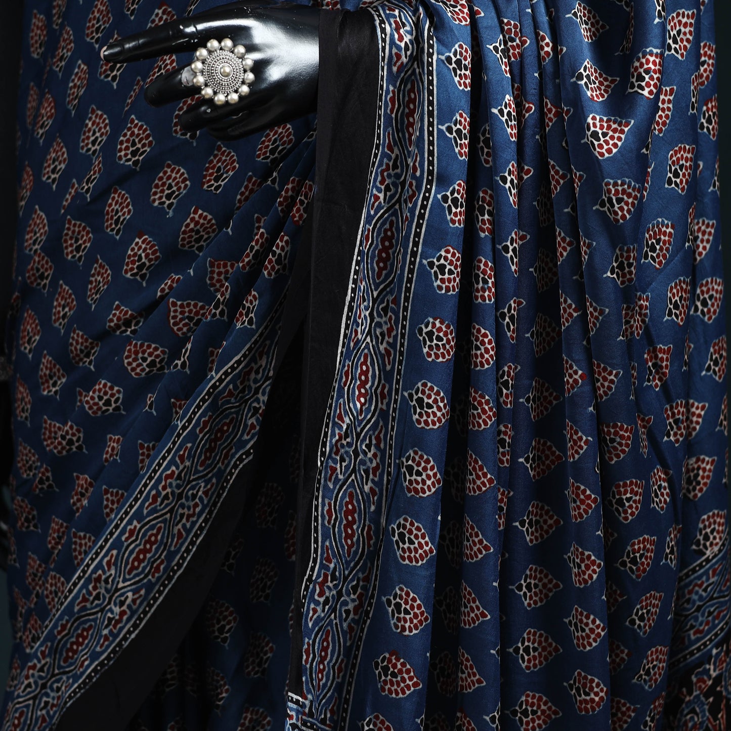 Natural dyed modal silk kutch hand block print ajrakh saree