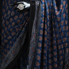 Natural dyed modal silk kutch hand block print ajrakh saree