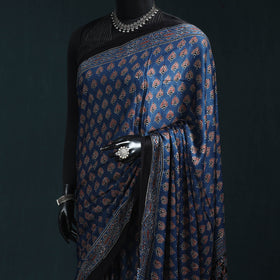 Natural dyed modal silk kutch hand block print ajrakh saree