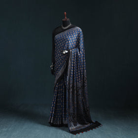 Natural dyed modal silk kutch hand block print ajrakh saree