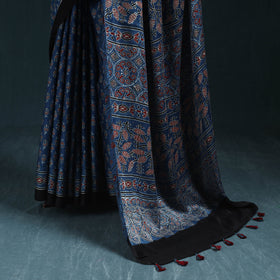 Natural dyed modal silk kutch hand block print ajrakh saree