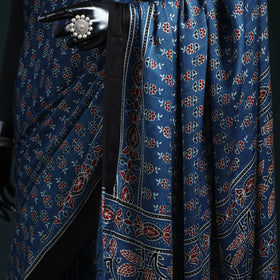 Natural dyed modal silk kutch hand block print ajrakh saree