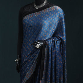 Natural dyed modal silk kutch hand block print ajrakh saree