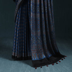 Natural dyed modal silk kutch hand block print ajrakh saree