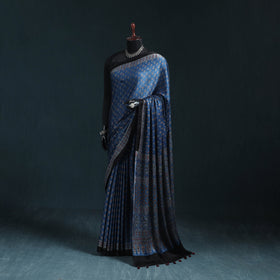 Natural dyed modal silk kutch hand block print ajrakh saree