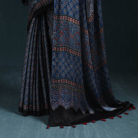 Natural dyed modal silk kutch hand block print ajrakh saree