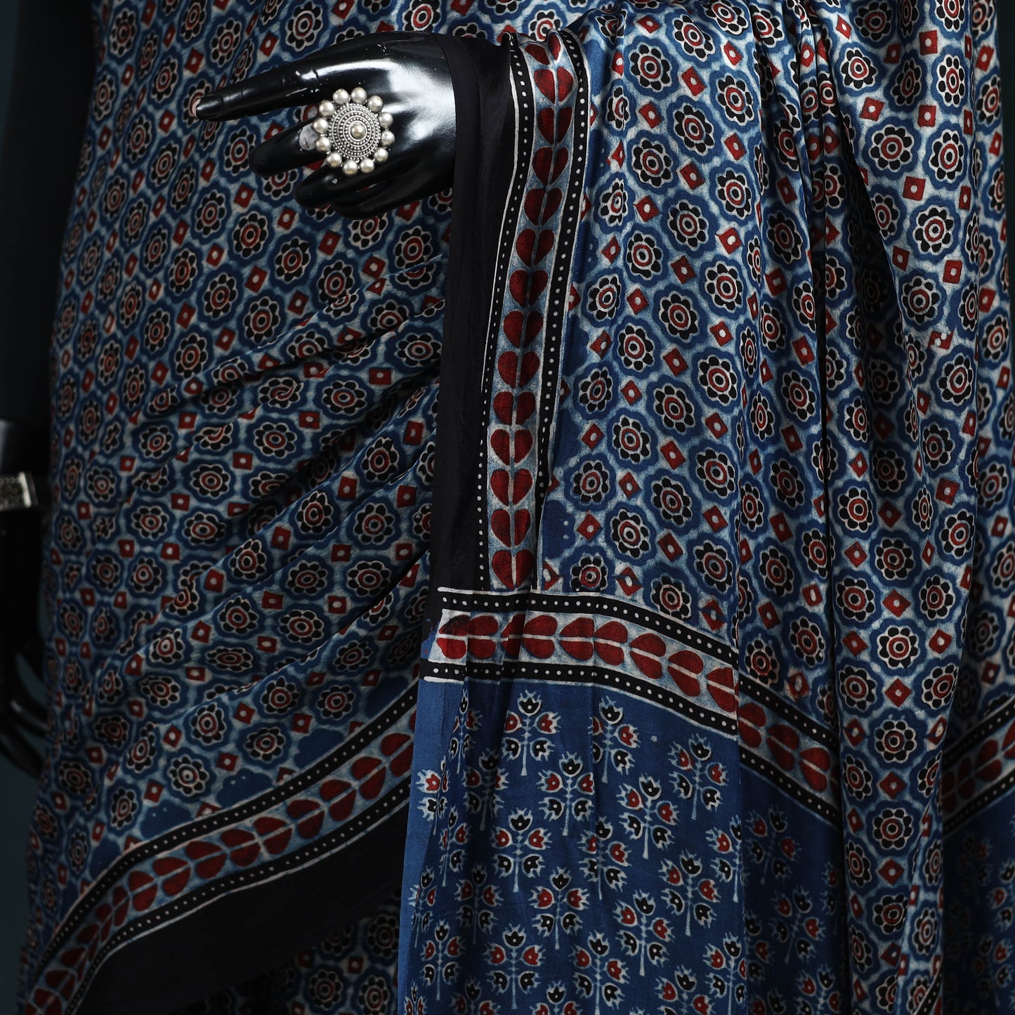 Natural dyed modal silk kutch hand block print ajrakh saree