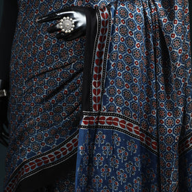 Natural dyed modal silk kutch hand block print ajrakh saree