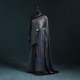 Natural dyed modal silk kutch hand block print ajrakh saree