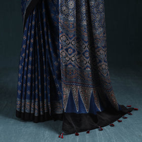 Natural dyed modal silk kutch hand block print ajrakh saree