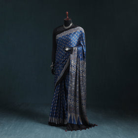 Natural dyed modal silk kutch hand block print ajrakh saree