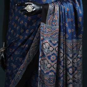 Natural dyed modal silk kutch hand block print ajrakh saree