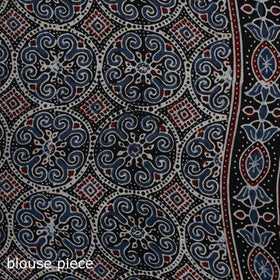 Natural dyed modal silk kutch hand block print ajrakh saree