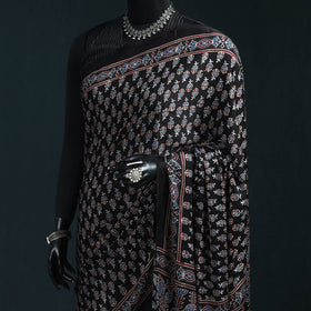 Natural dyed modal silk kutch hand block print ajrakh saree