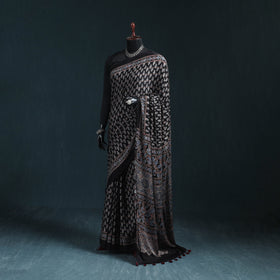 Natural dyed modal silk kutch hand block print ajrakh saree