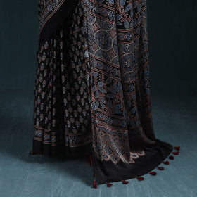 Natural dyed modal silk kutch hand block print ajrakh saree