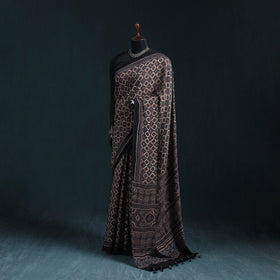 Natural dyed modal silk kutch hand block print ajrakh saree