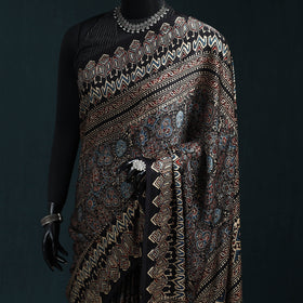 Natural dyed modal silk kutch hand block print ajrakh saree