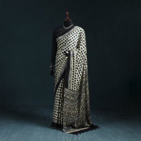 Natural dyed modal silk kutch hand block print ajrakh saree