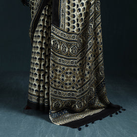 Natural dyed modal silk kutch hand block print ajrakh saree