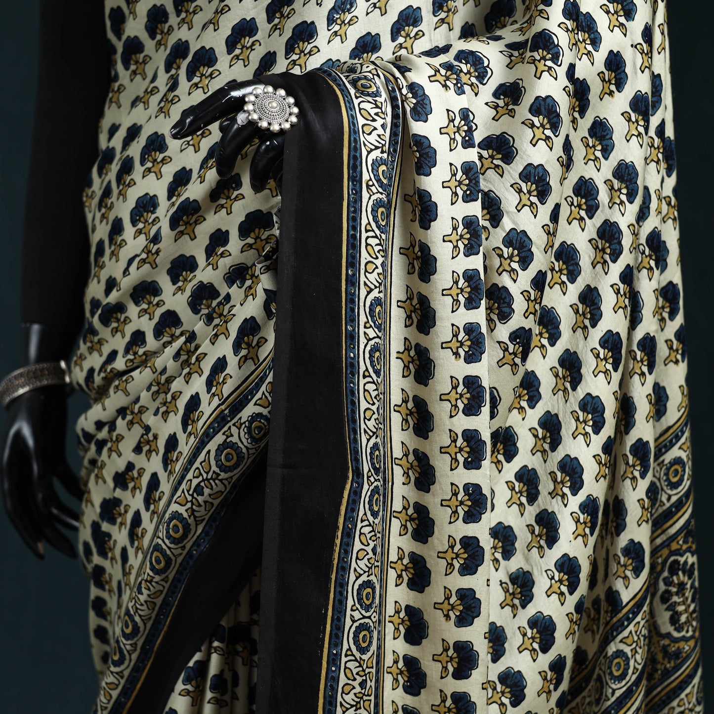 Natural dyed modal silk kutch hand block print ajrakh saree