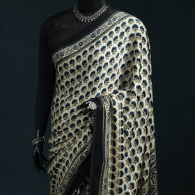 Natural dyed modal silk kutch hand block print ajrakh saree