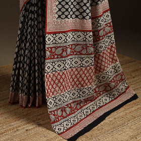 Natural dyed mul cotton hand bagru saree 10 - handcrafted