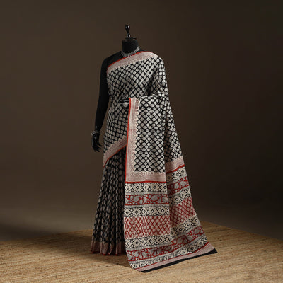 Natural dyed mul cotton hand bagru saree 10 - handcrafted