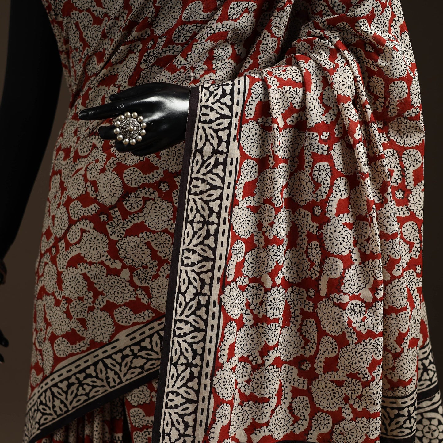 Natural dyed mul cotton hand bagru saree 11 - handcrafted