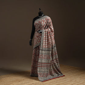 Natural dyed mul cotton hand bagru saree 11 - handcrafted