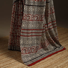 Natural dyed mul cotton hand bagru saree 11 - handcrafted