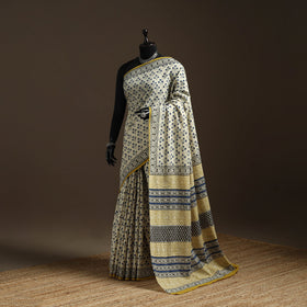 Natural dyed mul cotton hand bagru saree 12 - handcrafted